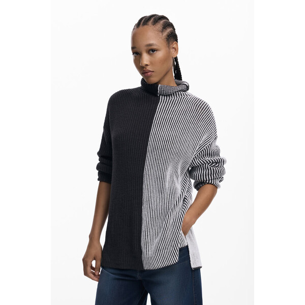 Desigual Dwukolorowy sweter w paski 25WWJF272003