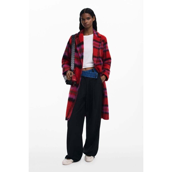 Desigual Czerwony płaszcz w kratę 25WWEWX23026