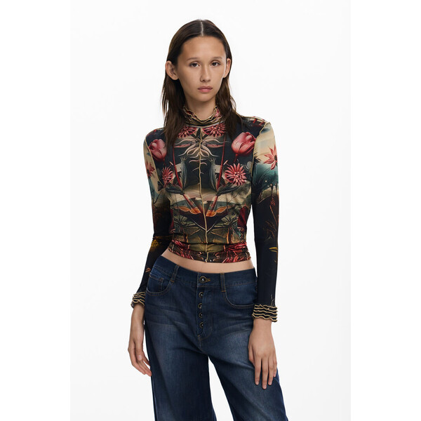 Desigual Koszulka z lamówką w róże 25WWTKZG2000