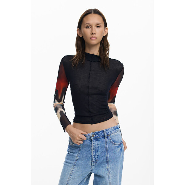 Desigual Koszulka z przezroczystymi rękawami 25WWTKZF2000