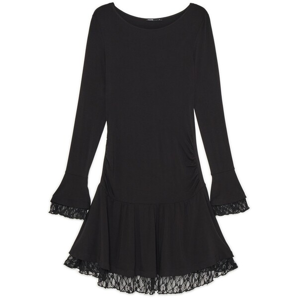 Cropp Czarna sukienka z koronkowym wykończeniem 336FO-99X