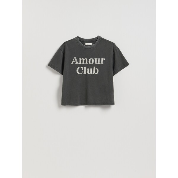 Reserved Krótki t-shirt z nadrukiem 174HT-90X