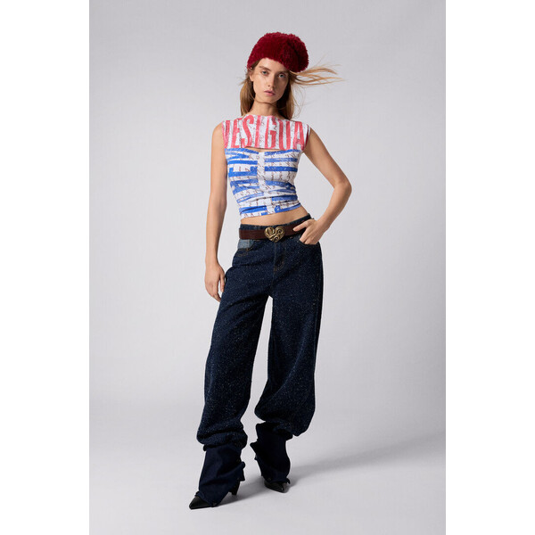 Desigual Koszulka z rozcięciem i napisami 25WWTKZ31001