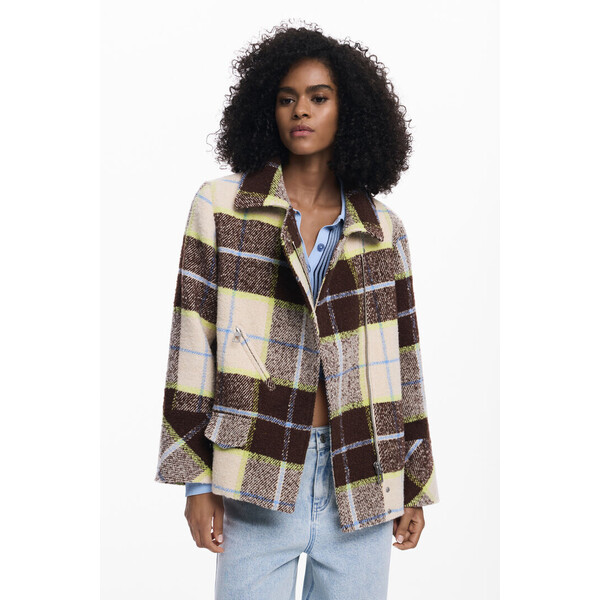 Desigual Krótki dwurzędowy płaszcz w kratę 25WWEWX41001