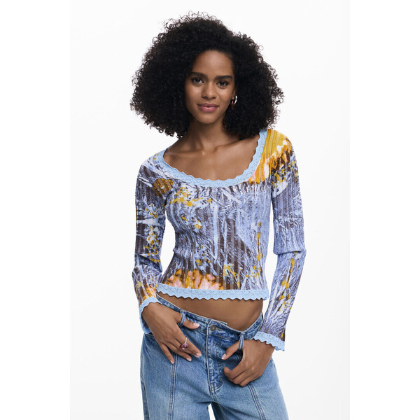 Desigual Cienki sweter w kwiaty 25WWJFXD5080
