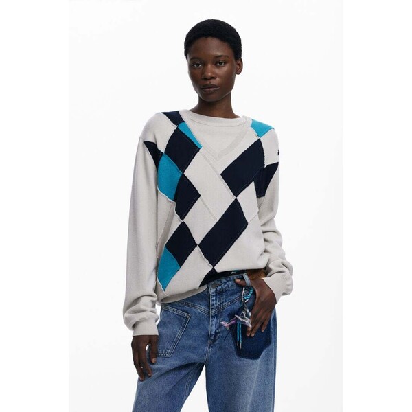Desigual Sweter z podwójnym kołnierzem w romby Botter 25SWJF391001