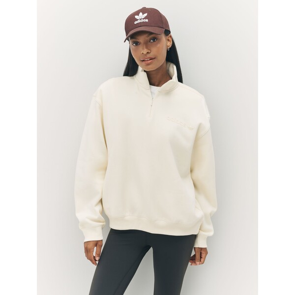 Kremowy - adidas Originals Essentials Linear Oversized  Quarter Zip Sweatshirt AR2-623