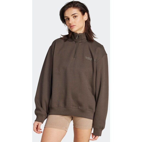 Zielony - adidas Originals Essentials Linear Oversized  Quarter Zip Sweatshirt AR1-998