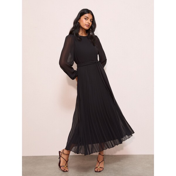 Czarny - Plisowana szyfonowa sukienka midi Friends Like These z rozkloszowanymi rękawami W34-486