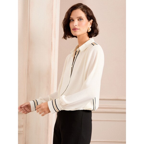 Love & Roses White Ecru Metallic - Love &amp; Roses Button Through Long Sleeve Shirt H18-260