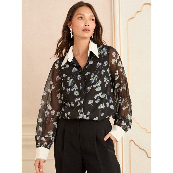 Love & Roses Czarny z motywem kwiatowym - Love &amp; Roses Printed Long Sleeve Shirt W33-909