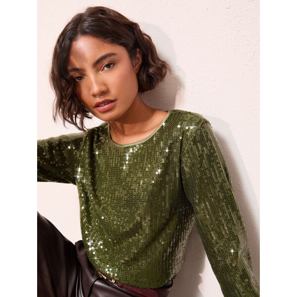 Zielony - Friends Like These Long Sleeve Sequin Blouse H40-698