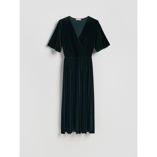 Reserved Welurowa sukienka z plisowaniem 947GA-67X