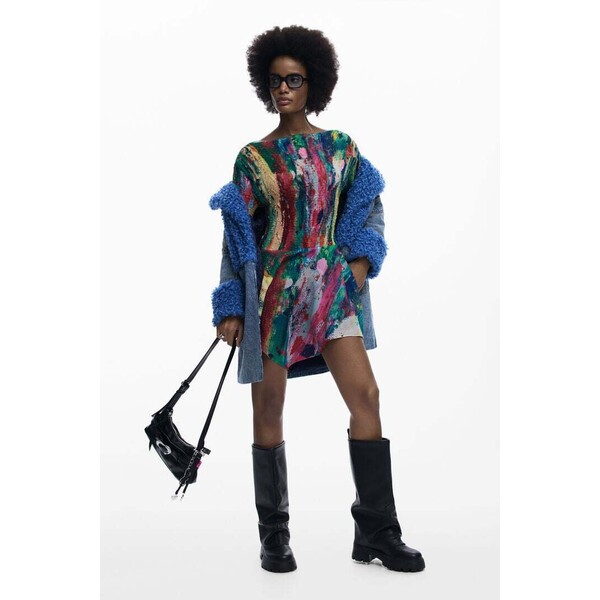 Desigual Marszczona asymetryczna sukienka 26SWVWX39019