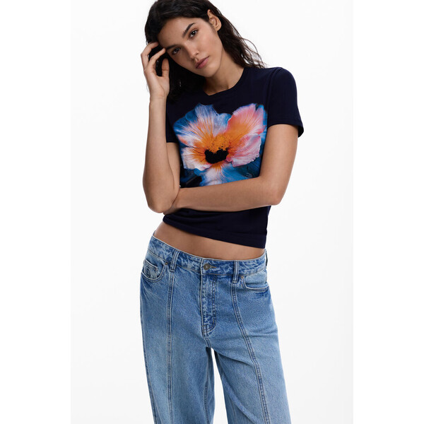 Desigual Koszulka z dużym kwiatem 26SWTK035000