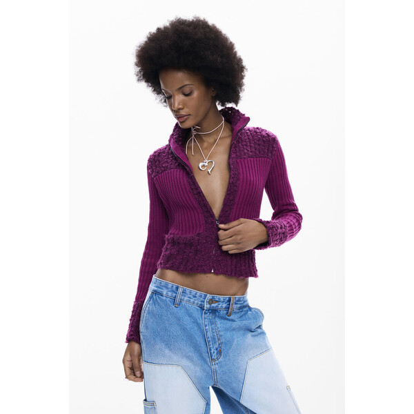 Desigual Sweter z zamkiem błyskawicznym z dzianiny 26SWJFX23070