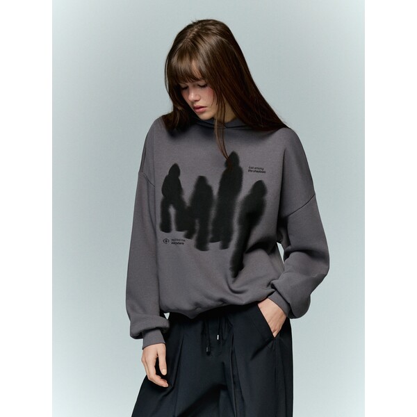 House Grafitowa bluza z kapturem i nadrukiem ludzi 181GN-90X