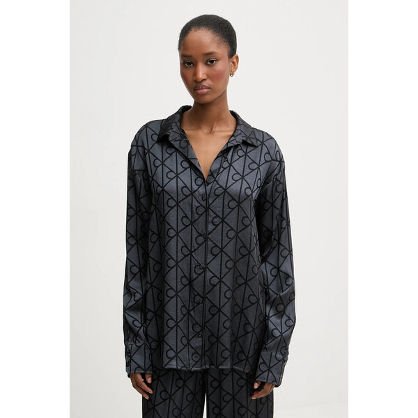 Calvin Klein Underwear koszula piżamowa  damska kolor szary satynowa LV00QS7535