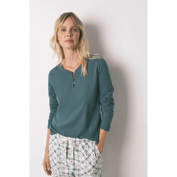 women'secret longsleeve piżamowy bawełniany  damska kolor zielony bawełniana 3272323