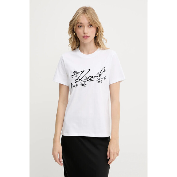 Karl Lagerfeld t-shirt bawełniany  damski kolor biały A3W17018