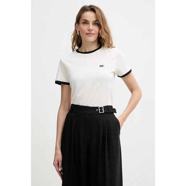Karl Lagerfeld t-shirt bawełniany IKON  damski kolor beżowy A3W17078