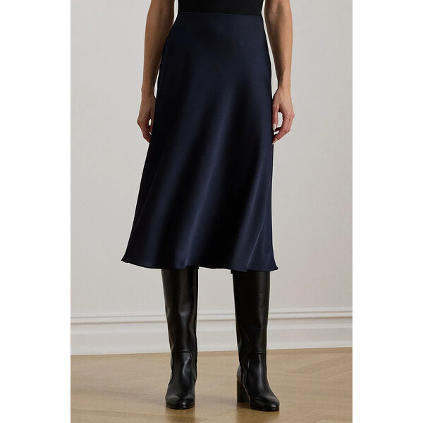 Lauren Ralph Lauren spódnica  kolor granatowy midi rozkloszowana 200925882