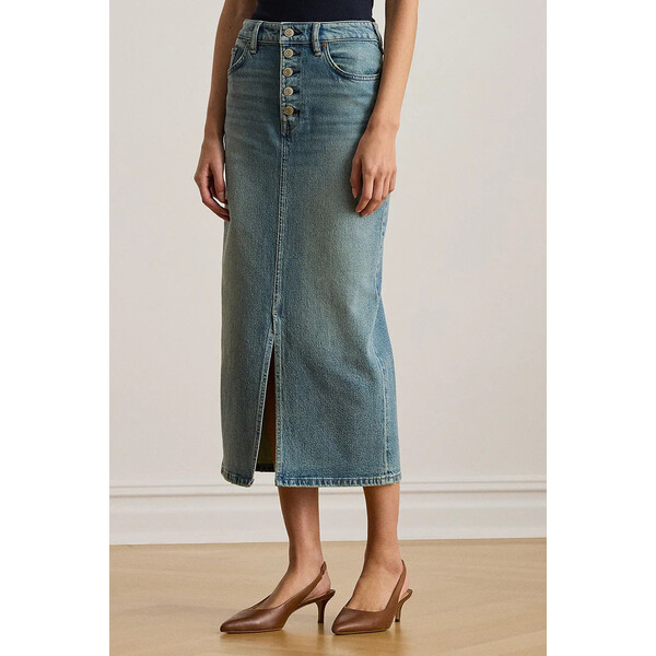 Lauren Ralph Lauren spódnica jeansowa  kolor niebieski midi prosta 200P03635