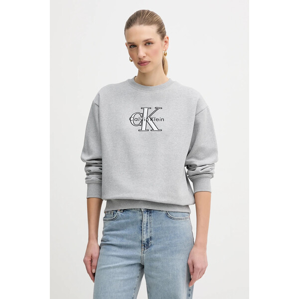 Calvin Klein Jeans bluza  damska kolor szary z aplikacją LV047E825G