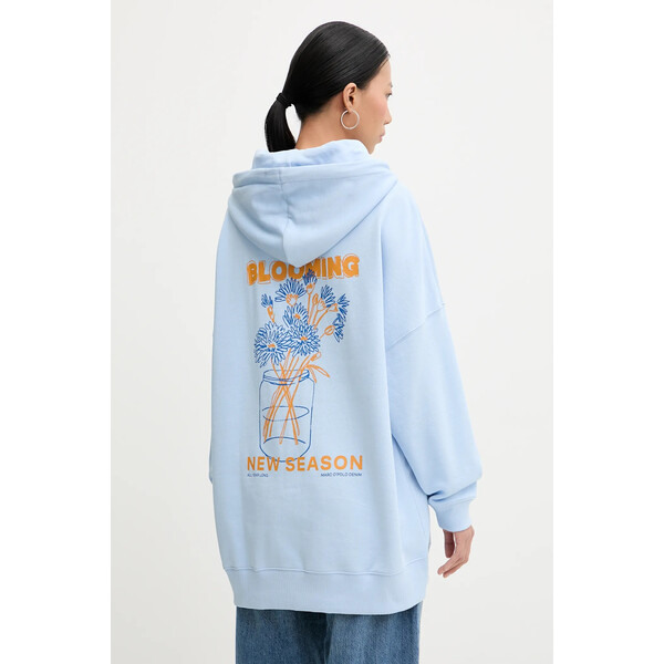 Marc O'Polo bluza bawełniana  damska kolor niebieski z kapturem gładka 5000009351