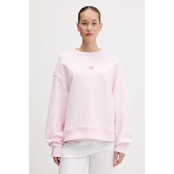 Tommy Jeans bluza bawełniana  damska kolor różowy z aplikacją DW0DW17325
