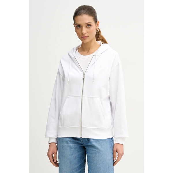 Calvin Klein Jeans bluza  damska kolor biały z kapturem gładka LV047B237G