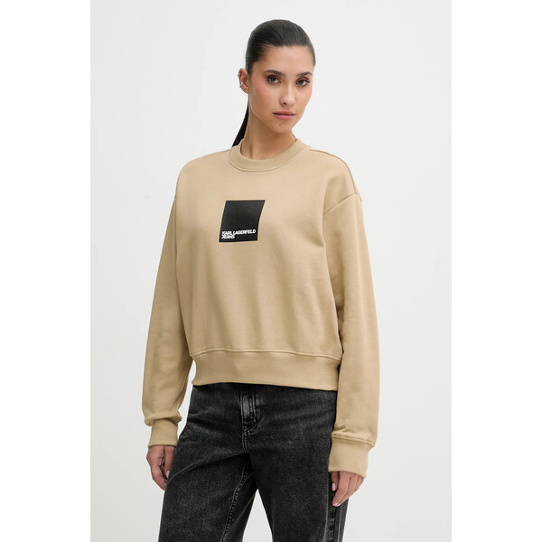 Karl Lagerfeld Jeans bluza bawełniana  damska kolor beżowy z nadrukiem A1W20006