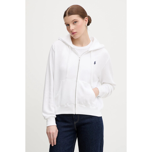 Polo Ralph Lauren bluza  damska kolor biały z kapturem gładka 211971693