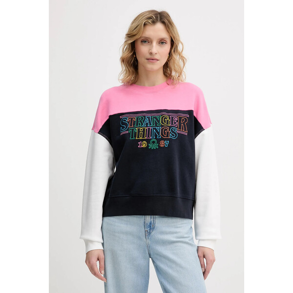 United Colors of Benetton bluza bawełniana dziecięca x Stranger Things  damska kolor granatowy wzorzysta 33NVD10BB
