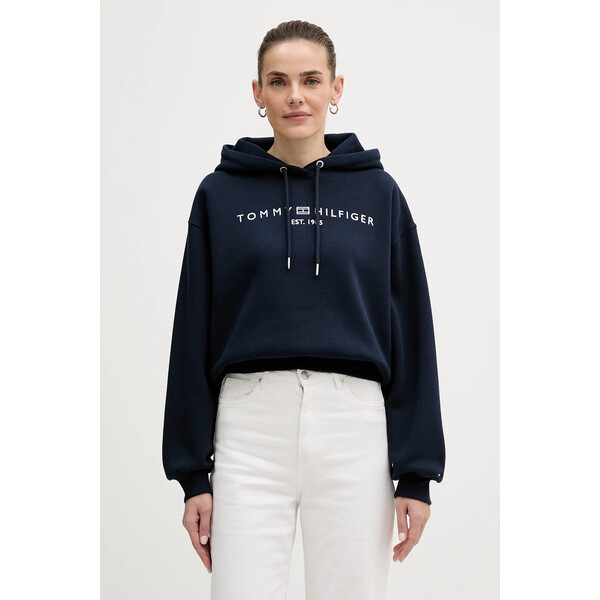 Tommy Hilfiger bluza  damska kolor granatowy z kapturem z aplikacją WW0WW47832