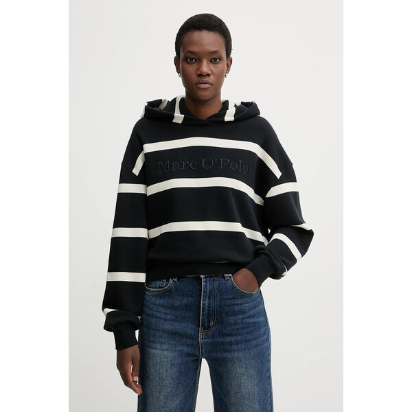 Marc O'Polo bluza bawełniana  damska kolor beżowy z kapturem wzorzysta 600407354041