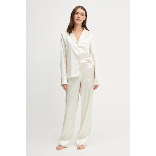 Guess piżama SYLVIE  damska kolor beżowy satynowa O5BX05 W4732