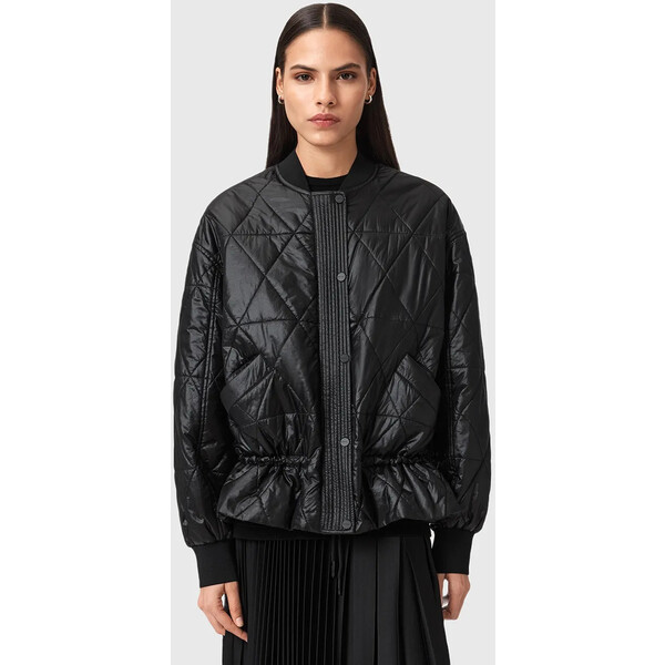 AllSaints kurtka bomber ALII  kolor czarny przejściowa oversize W051OD