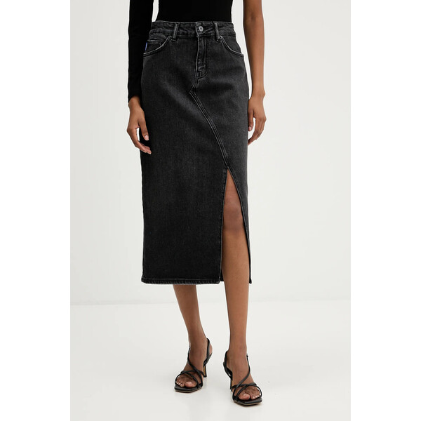 Hugo Blue spódnica jeansowa  kolor czarny midi prosta 50546327