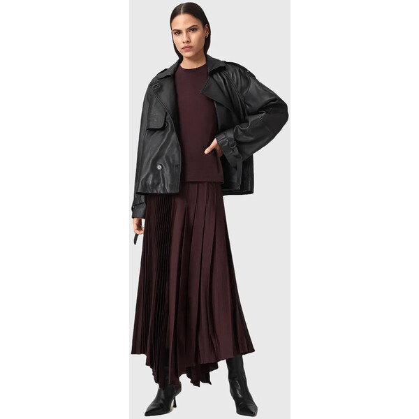 AllSaints spódnica JAX  kolor bordowy midi rozkloszowana W065RD