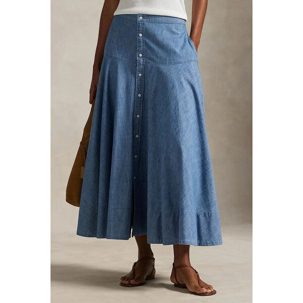 Polo Ralph Lauren spódnica bawełniana  kolor niebieski maxi rozkloszowana 211A87465