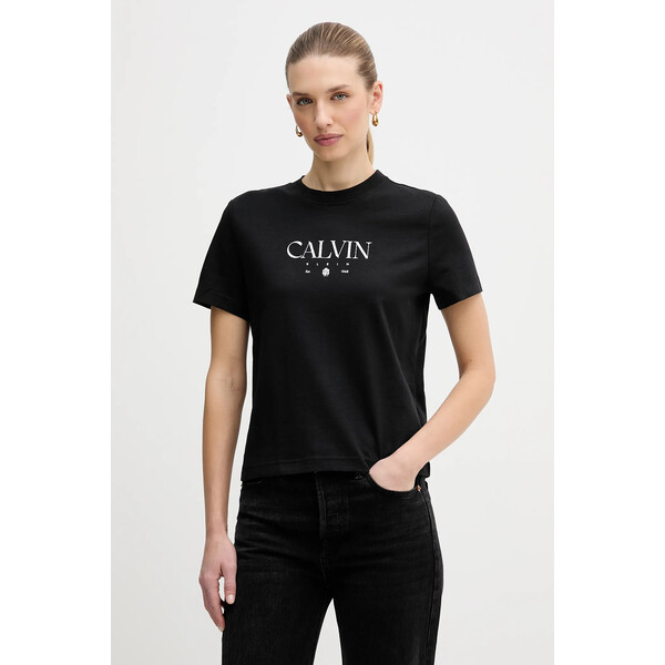 Calvin Klein Jeans t-shirt bawełniany  damski kolor czarny LV047E813G