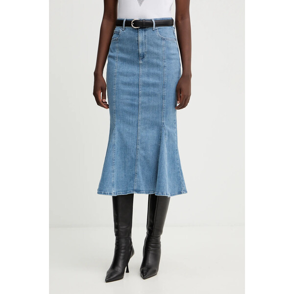 Guess spódnica jeansowa LIA  kolor granatowy midi rozkloszowana W5YD0E D4LU0