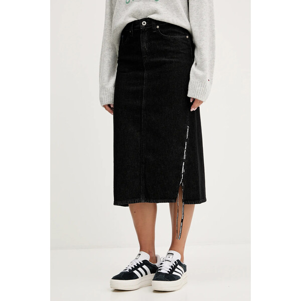 Karl Lagerfeld Jeans spódnica jeansowa  kolor czarny midi prosta A4W12002
