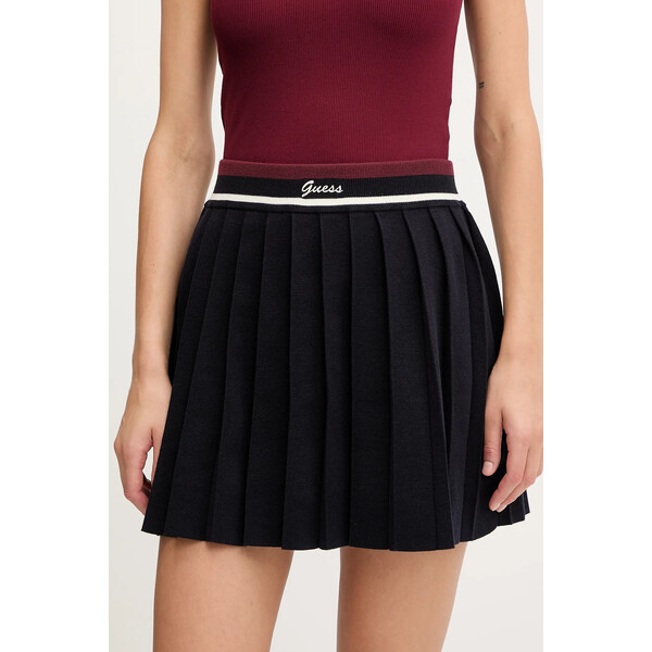 Guess spódnica z wełną SABINA  kolor granatowy mini rozkloszowana V5BD02 Z1152