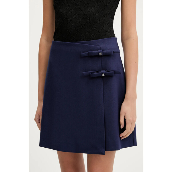 HUGO spódnica z domieszką wełny  kolor granatowy mini rozkloszowana 50544796