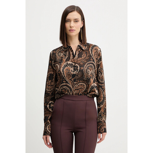 Guess koszula CLARISSE  damska kolor brązowy regular z kołnierzykiem klasycznym W5BH78 W2770