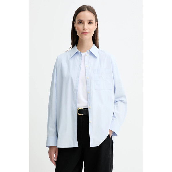 Calvin Klein Jeans koszula  damska kolor niebieski relaxed z kołnierzykiem klasycznym LV047C143G