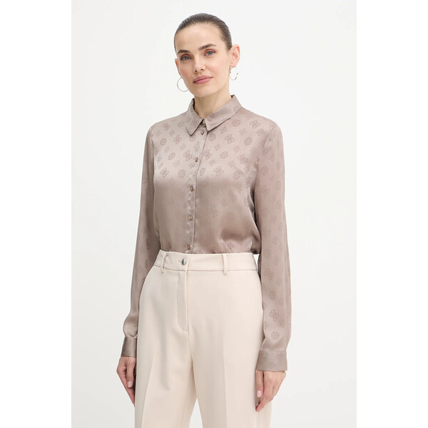 Guess koszula MARTHE  damska kolor beżowy regular z kołnierzykiem klasycznym W5YH1A WHCR2