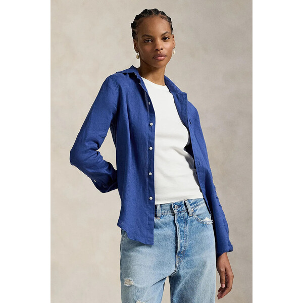 Polo Ralph Lauren koszula lniana  kolor niebieski relaxed z kołnierzykiem klasycznym 211970730